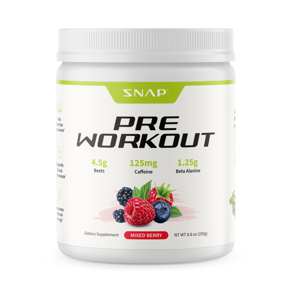 Snap Supplements envase frontal mostrando la marca y beneficios