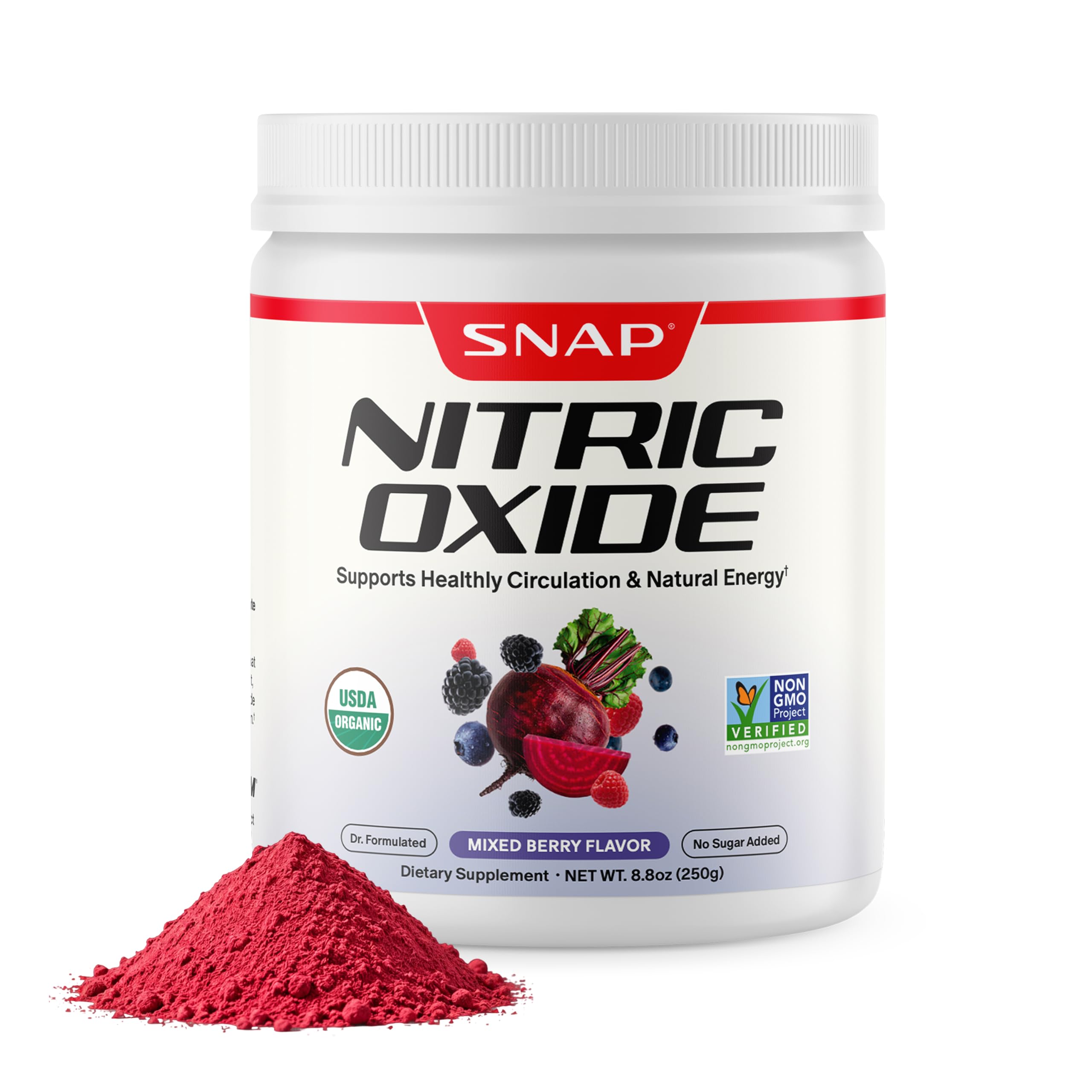 Snap Supplements frente del envase orgánico y sin estimulantes