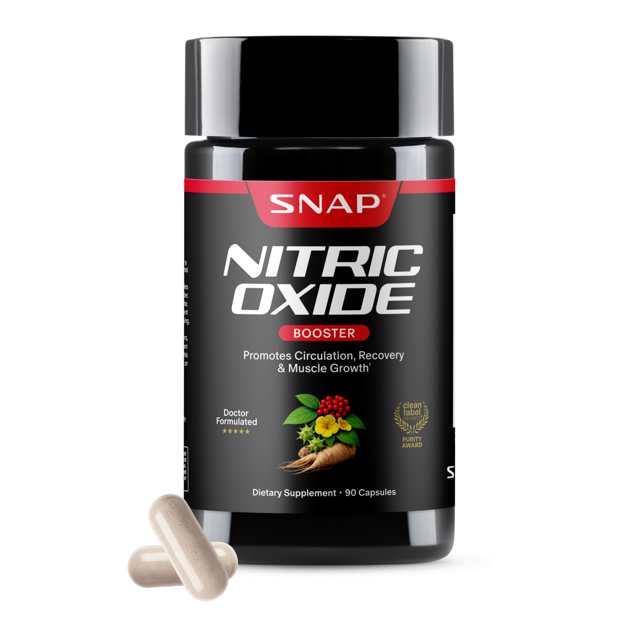 Snap Supplements envase frontal mostrando la cantidad y beneficios