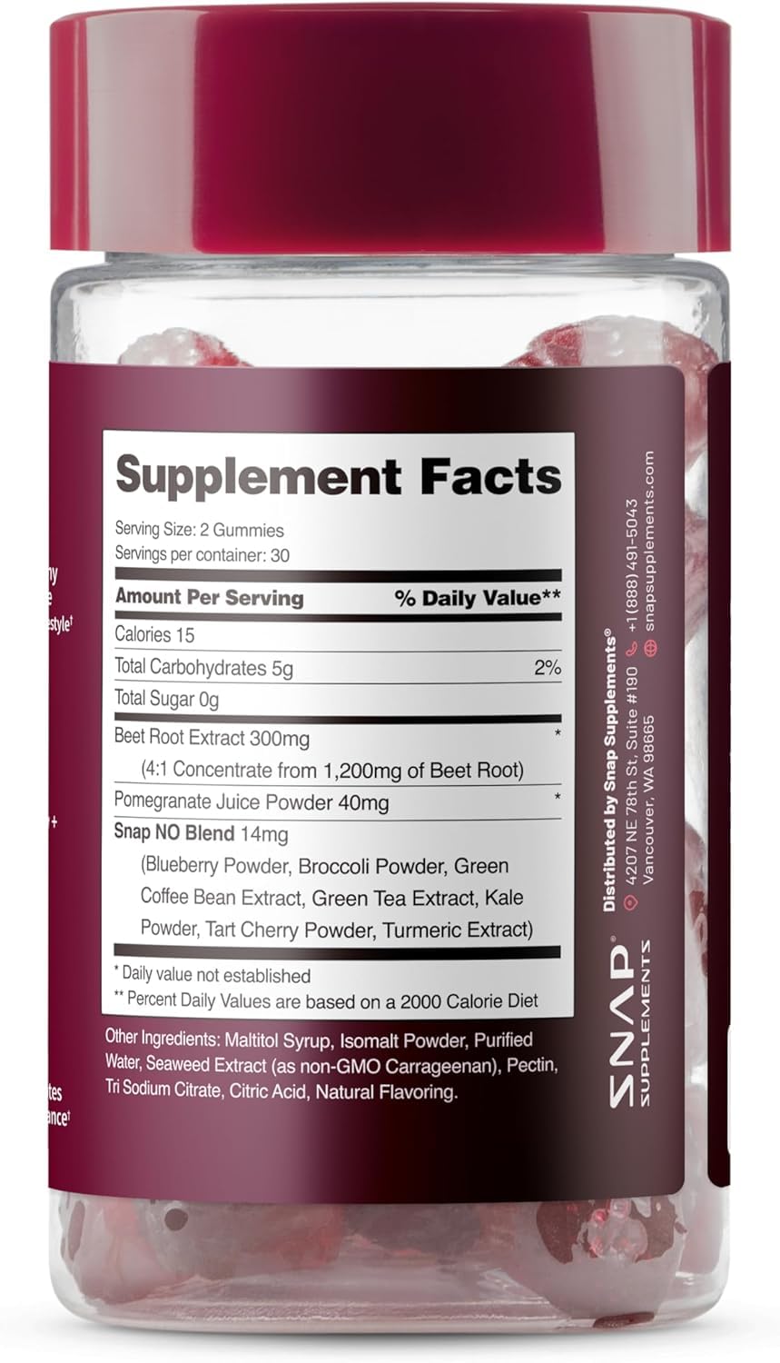 Snap Supplements etiqueta nutricional y lista de ingredientes visible con claridad
