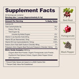 Etiqueta de Heart Beets con ingredientes listados, Snap Supplements transparencia de calidad