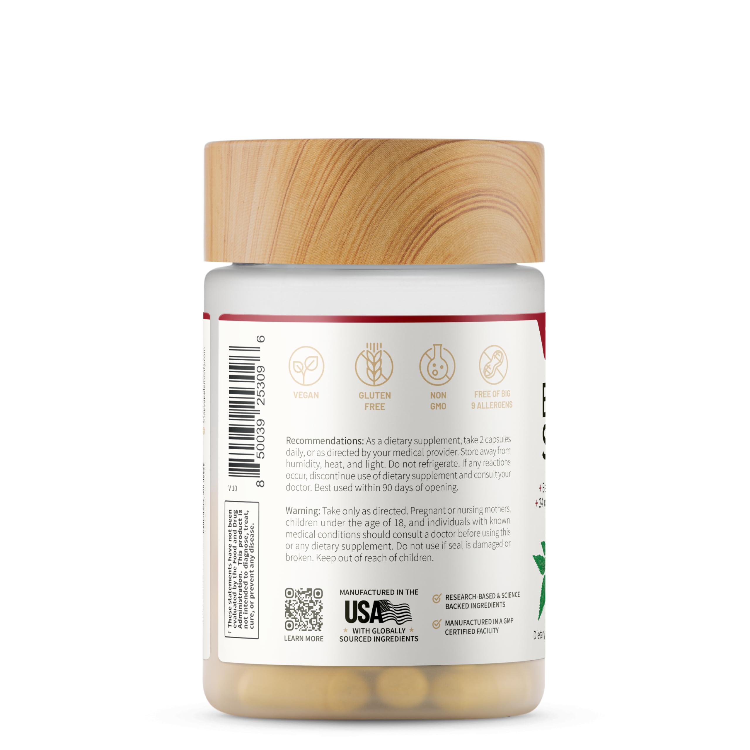 Snap Supplements lista de ingredientes destacando antioxidantes y minerales