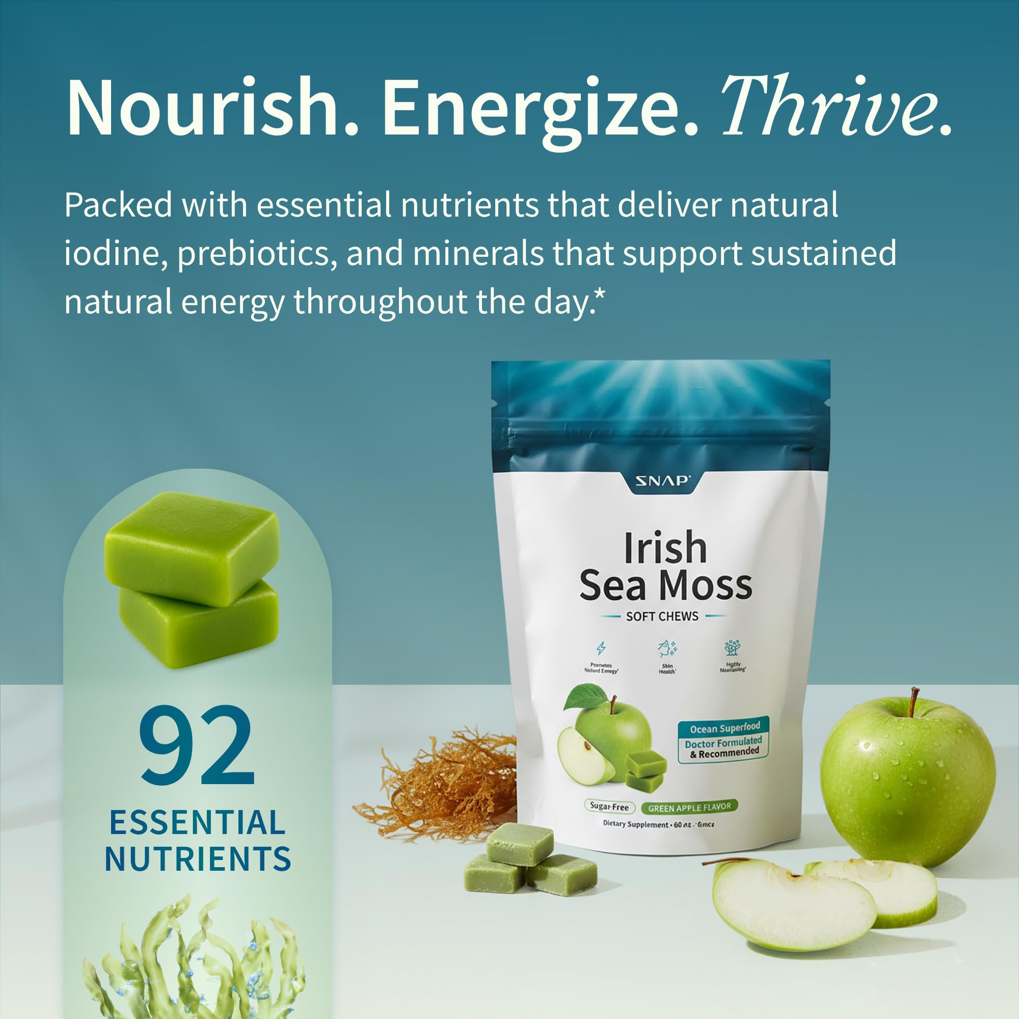 Snap Supplements gomita individual manzana verde, sabor agradable sin mar