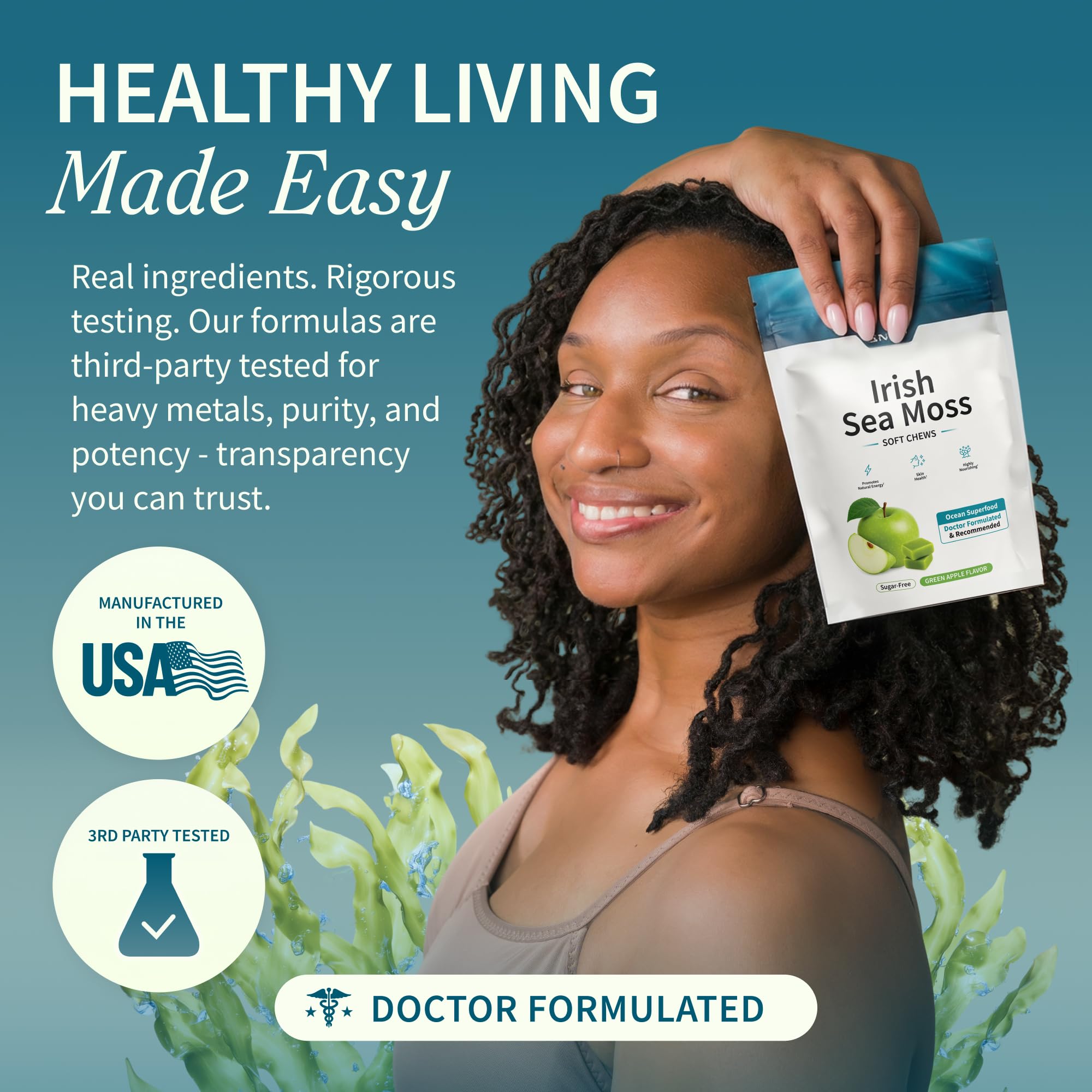 Snap Supplements ingredientes marinos visibles que transmiten nutrición natural
