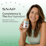 Snap Supplements junto a desayuno ilustra uso fácil con comidas