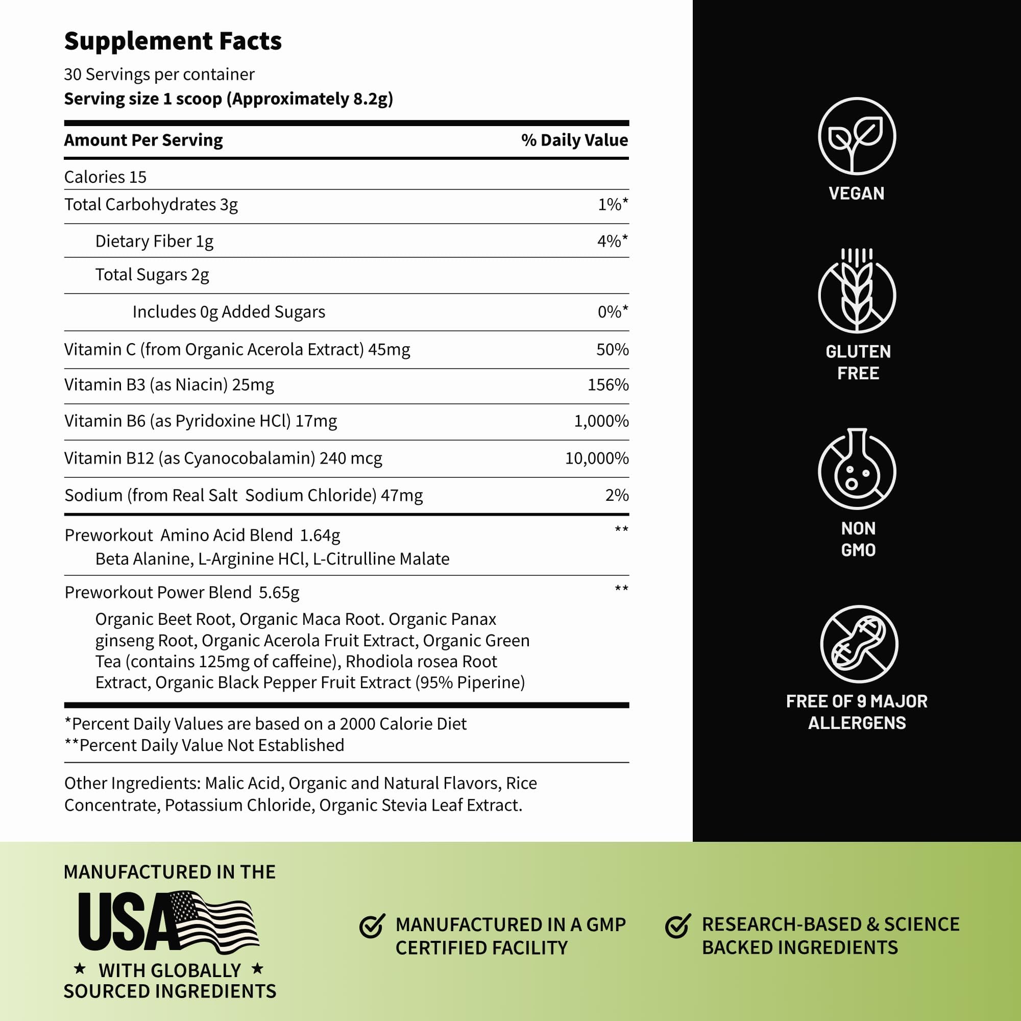 Snap Supplements etiqueta de ingredientes indicando transparencia