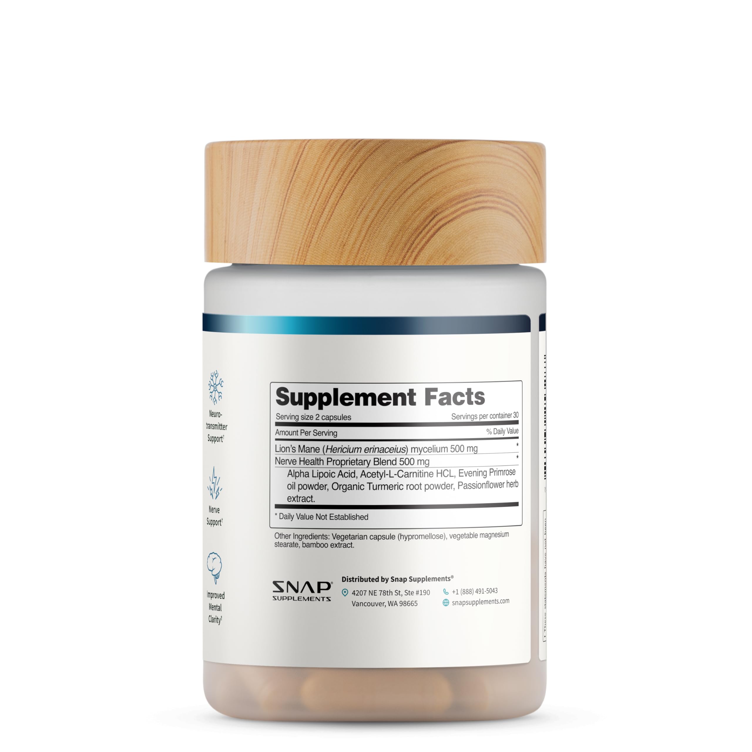Snap Supplements etiqueta con información nutricional y certificaciones