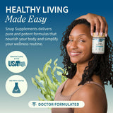 Snap Supplements frasco en mesa ilustrando conveniencia diaria