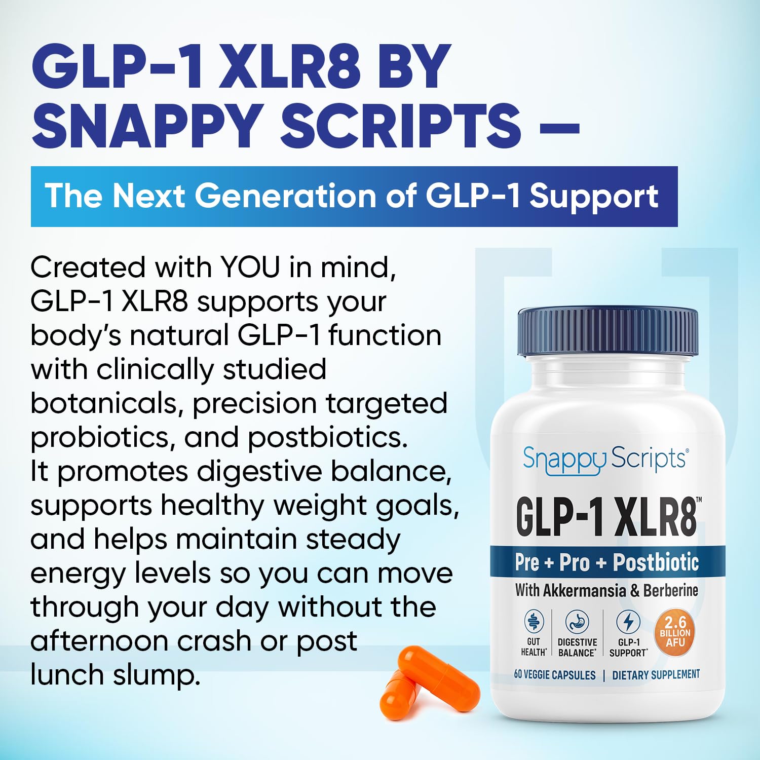 Snappy Scripts cápsula en mano para apreciar tamaño y textura fácil de tragar