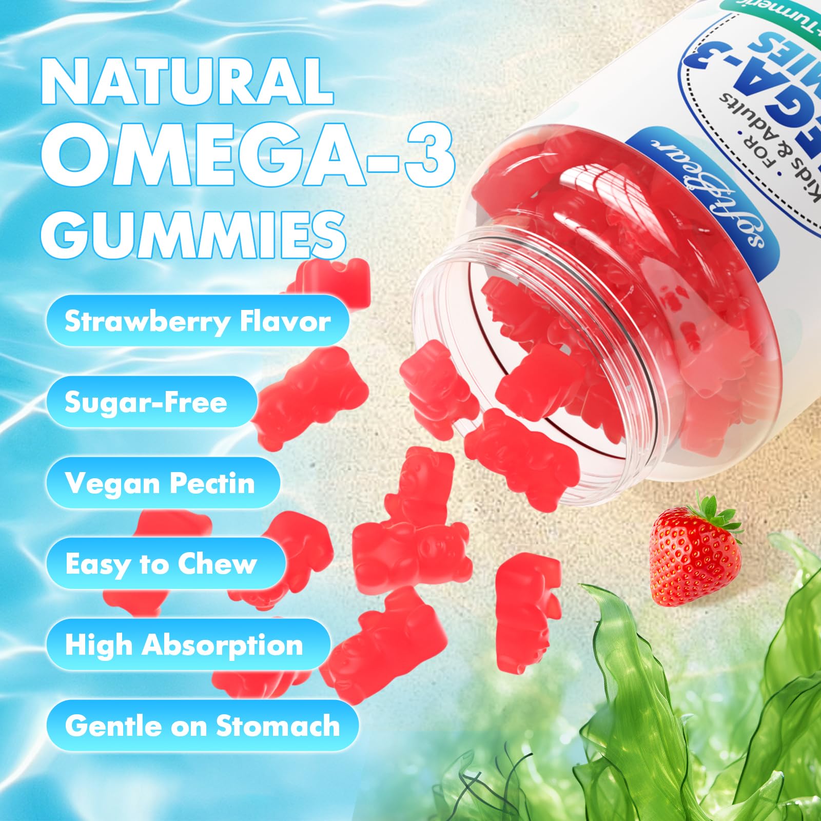 softbear representación de aceite de algas como fuente vegana de omega 3