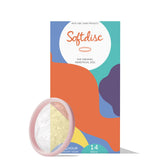 Softcup Softdisc empaque frontal mostrando 14 unidades y beneficios de comodidad