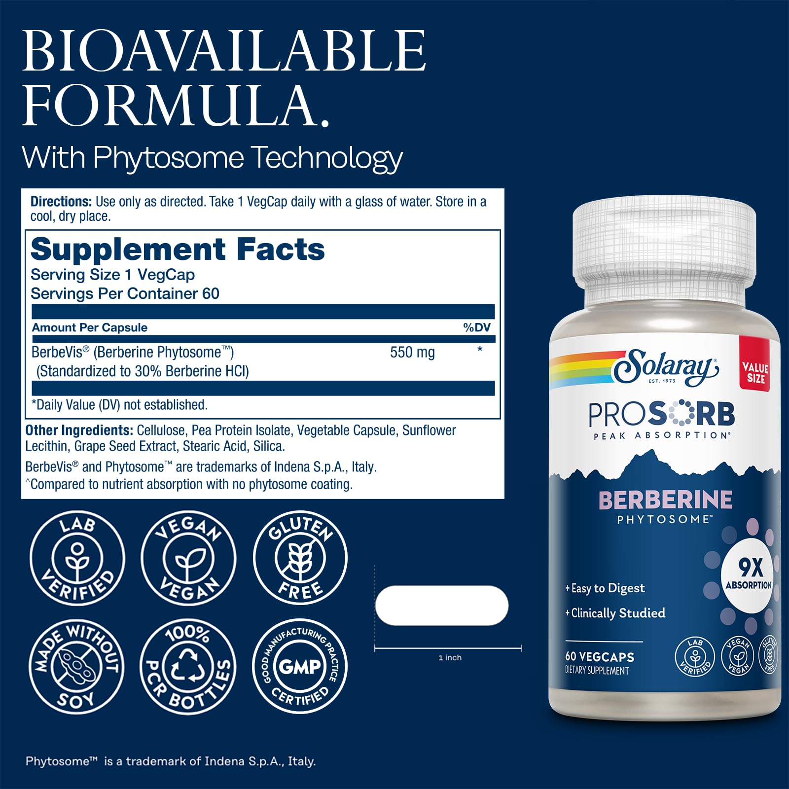 SOLARAY primer plano de cápsula vegetal y recubrimiento fitosomal