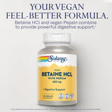 SOLARAY ingredientes en polvo mostrando pepsina vegana y betaina
