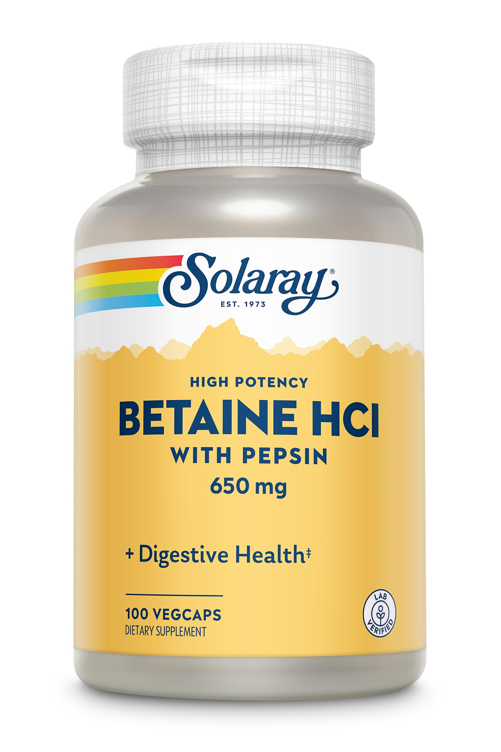 SOLARAY ingredientes pepsina y glutámico HCl representados para soporte proteico