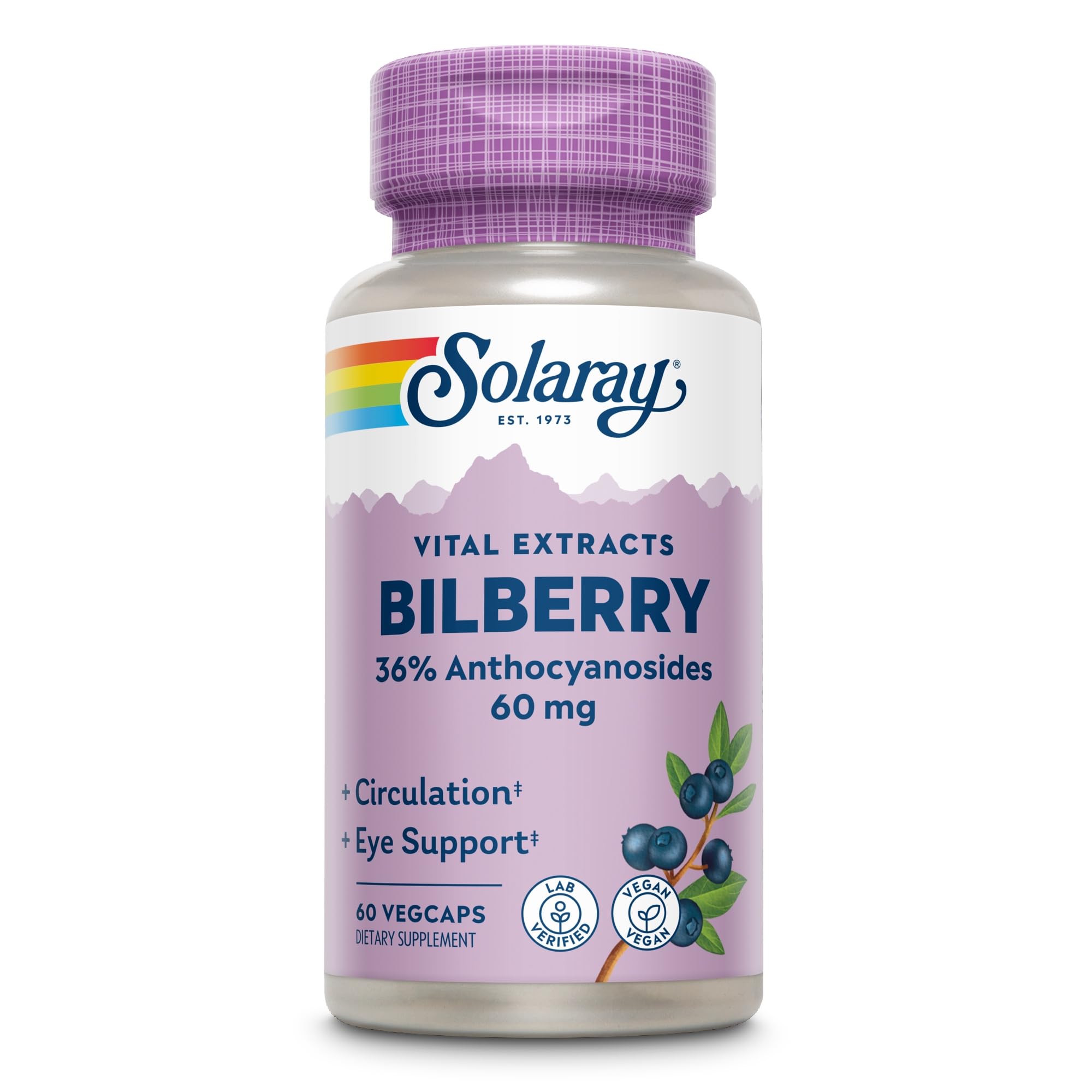 SOLARAY etiqueta con porcentaje de antocianos y datos de pureza