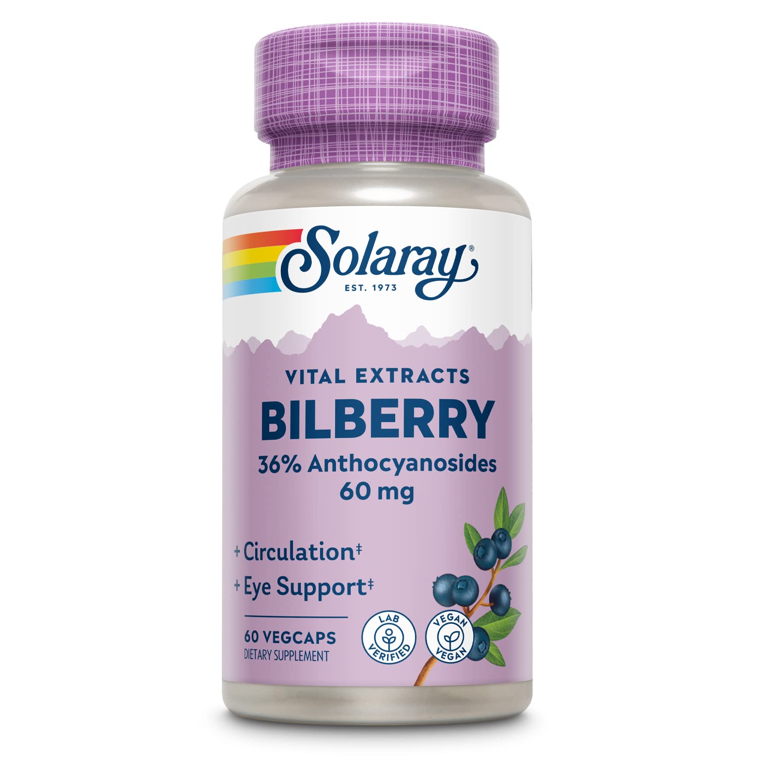 SOLARAY envase frontal de Bilberry con información clara y beneficios