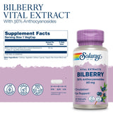 SOLARAY polvo de extracto de bilberry detalle señalando concentración