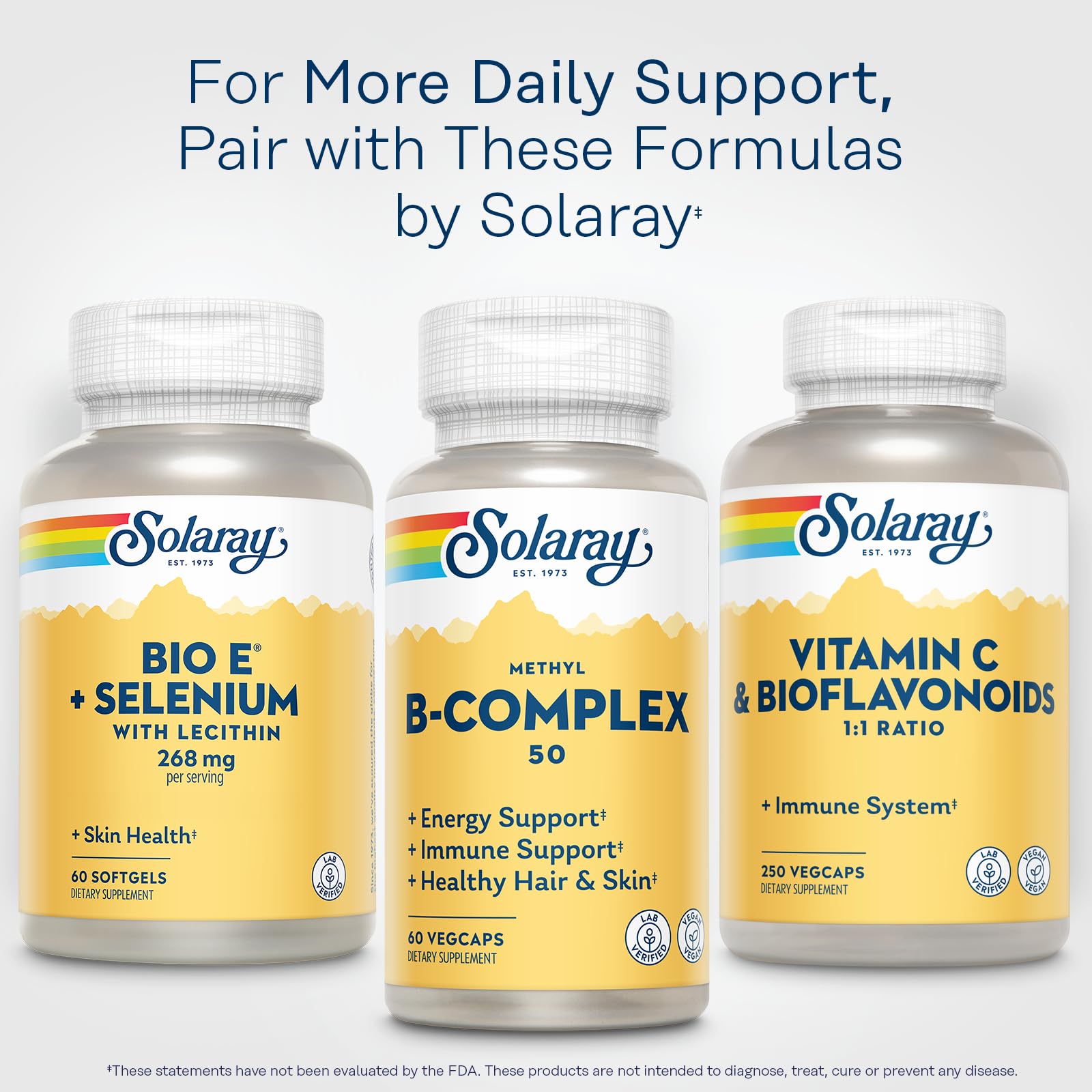 SOLARAY suplemento junto a alimentos saludables para apoyo diario