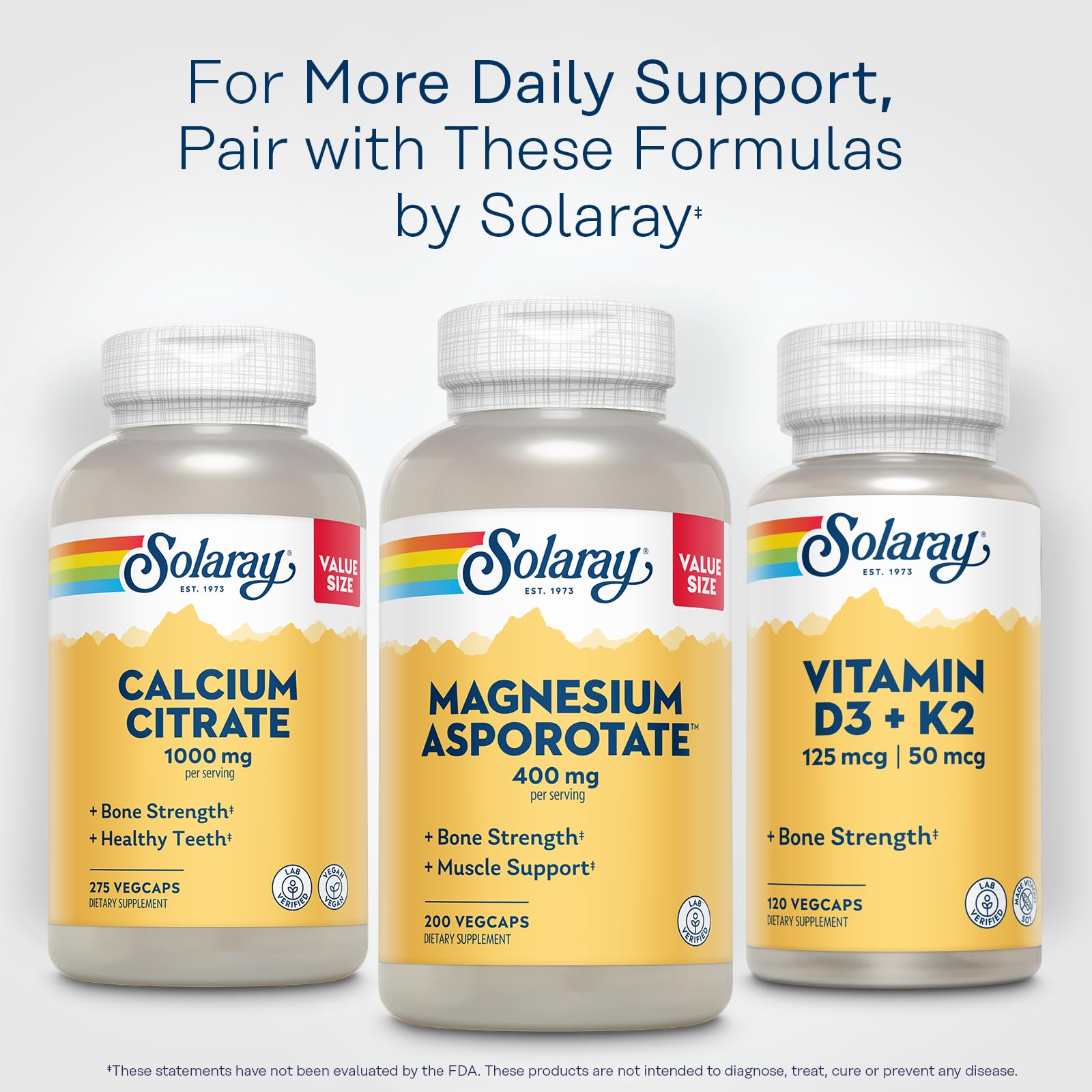 SOLARAY botella con sello 100% PCR destacando sostenibilidad