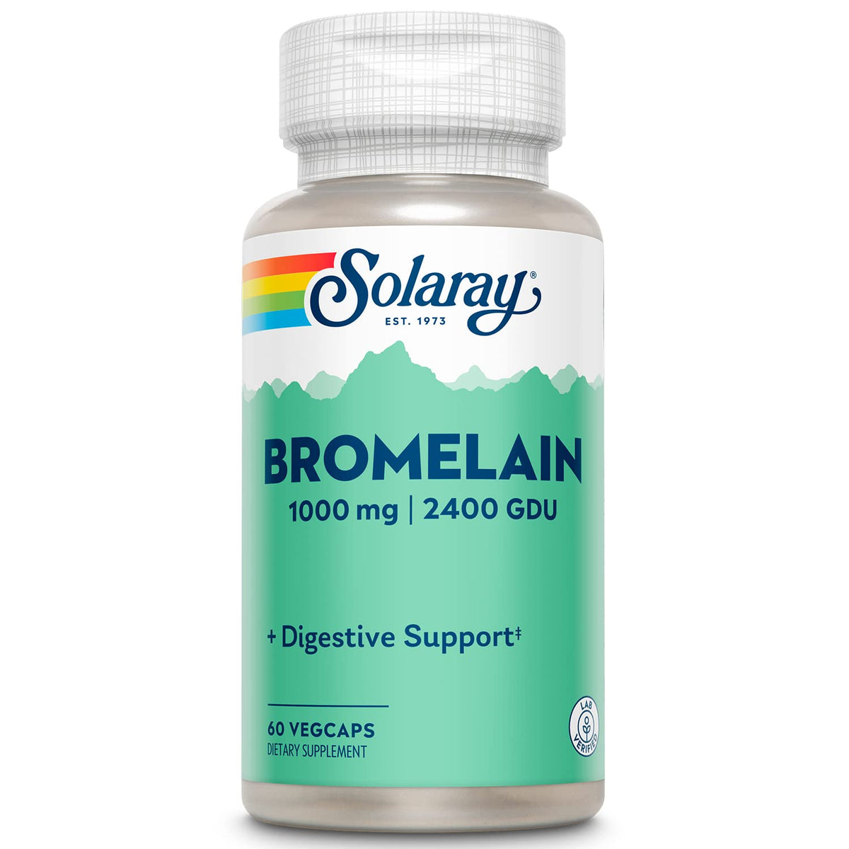 SOLARAY botella frontal mostrando etiqueta y 60 cápsulas, transmite confianza de marca