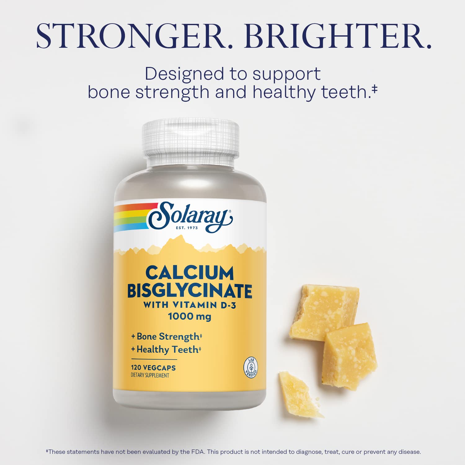 SOLARAY etiqueta de ingredientes que destaca calcio bisglicinato y D3