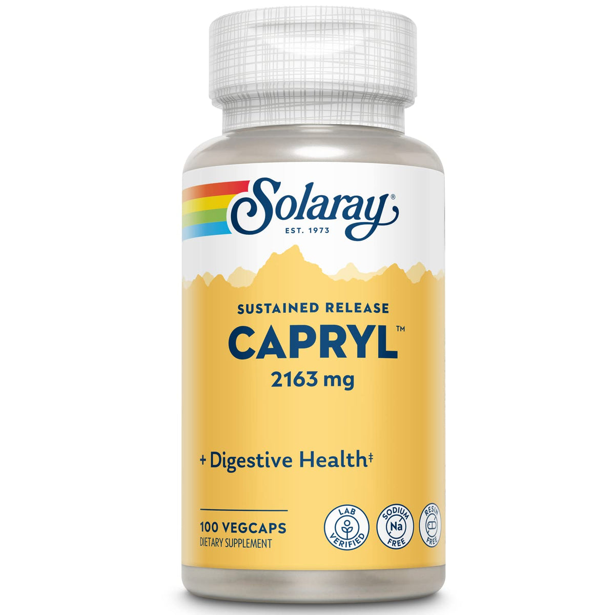 Solaray Capryl frente del envase mostrando 100 cápsulas y beneficios claros