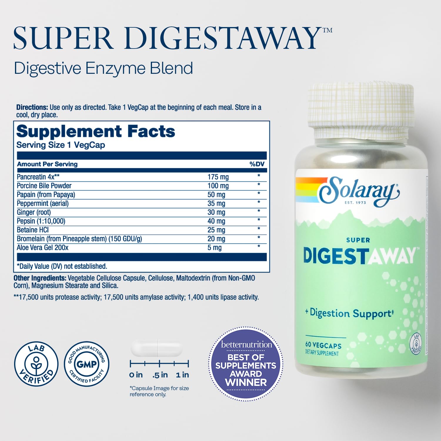 SOLARAY cápsula vegetal en primer plano destacando textura y calidad, confianza en la formulación