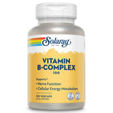 SOLARAY frasco frontal con suplemento complejo B, muestra envase reciclado y calidad