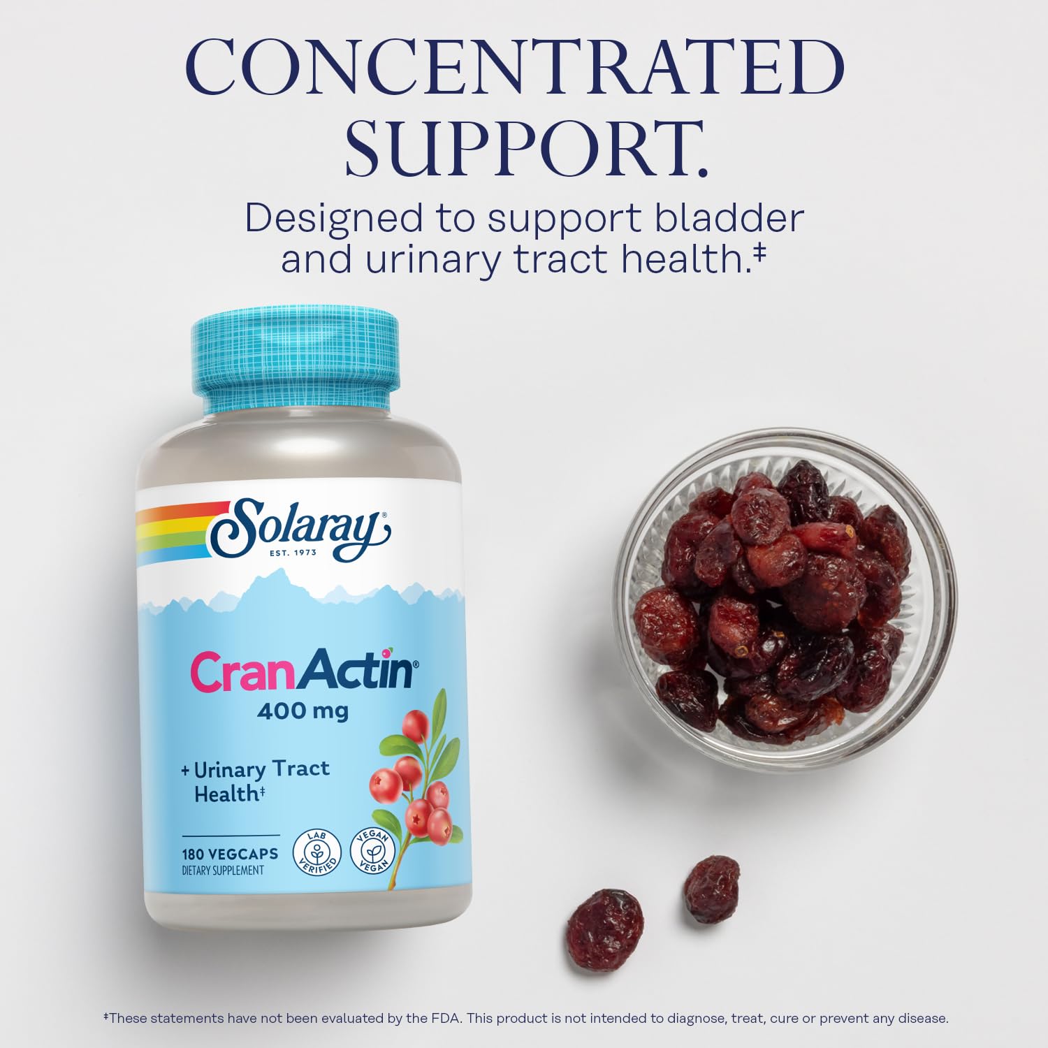 Solaray Cranactin etiqueta con información de ingredientes y dosificación