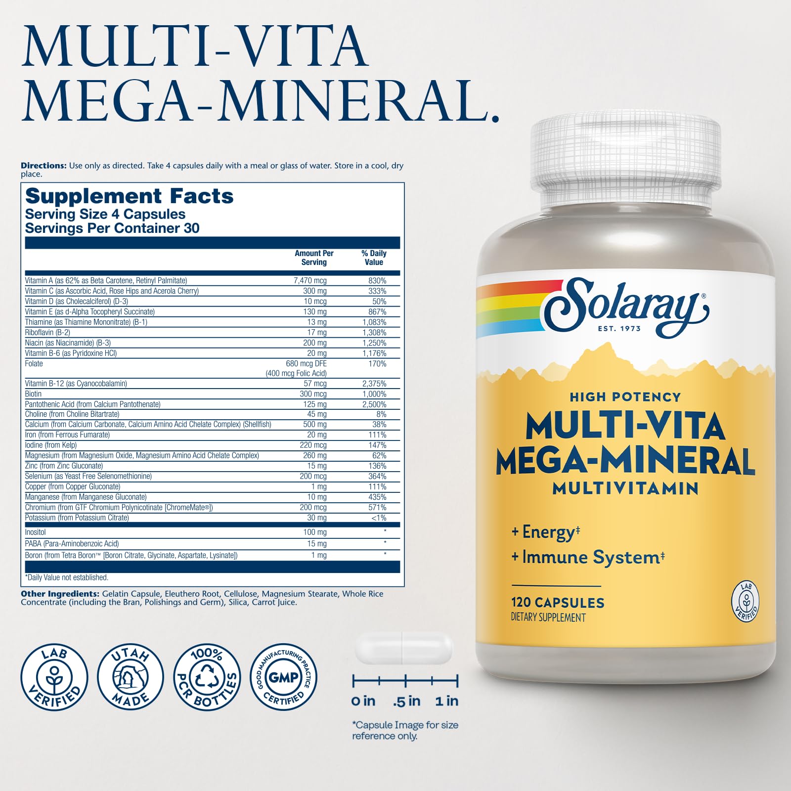SOLARAY etiqueta con lista de vitaminas y minerales para confianza