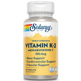 Solaray envase frontal K2 MK‑7 mostrando etiqueta y beneficios visibles