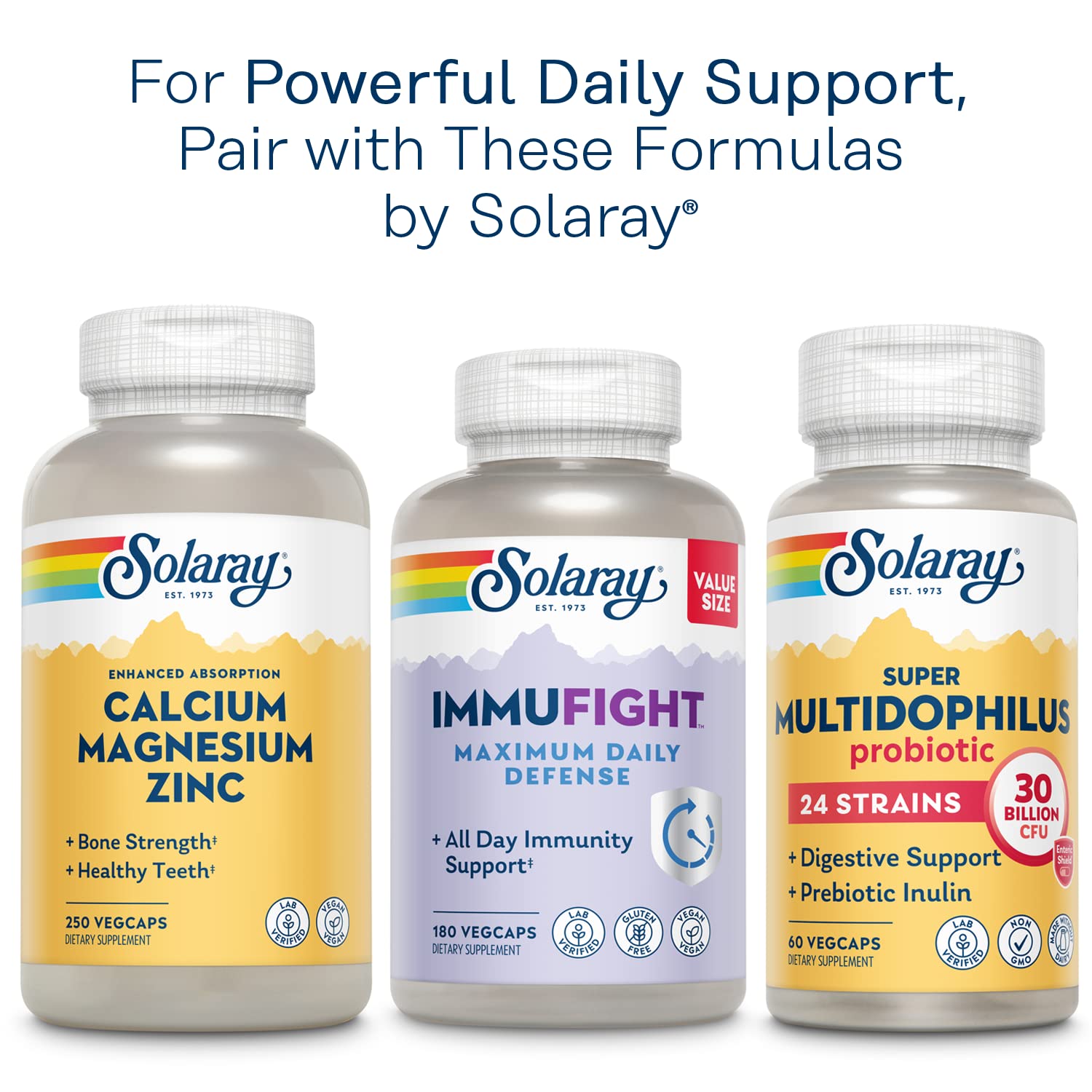 SOLARAY botella 100% PCR enfatizando envase sostenible y beneficio ambiental