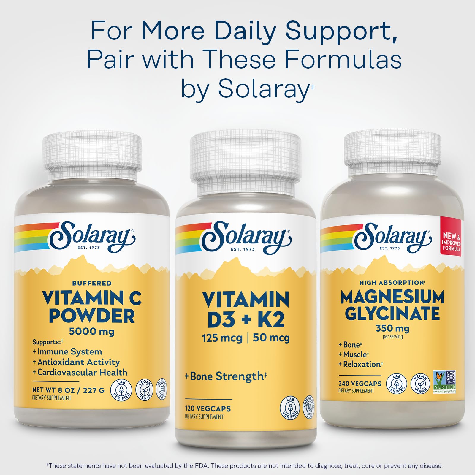 SOLARAY ambiente lifestyle con botella y fruta sugiriendo uso diario saludable