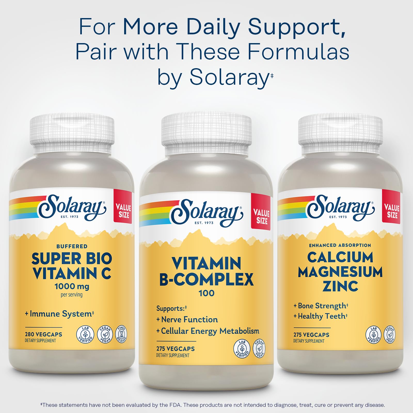 SOLARAY etiqueta con información nutricional y lista de vitaminas B para transparencia