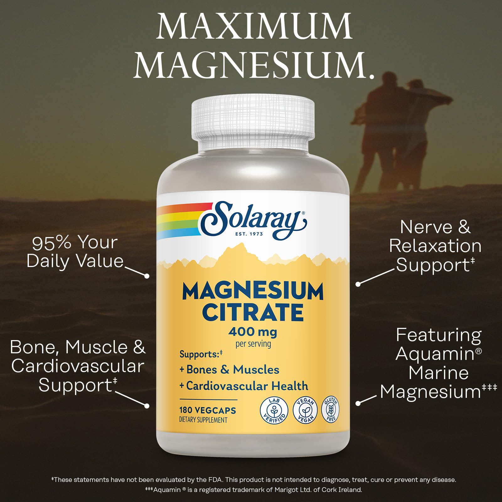 SOLARAY etiqueta de ingredientes con información de magnesio citrato y mezcla herbal