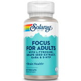 SOLARAY frasco frontal de Focus for Adults mostrando 60 cápsulas y etiqueta clara