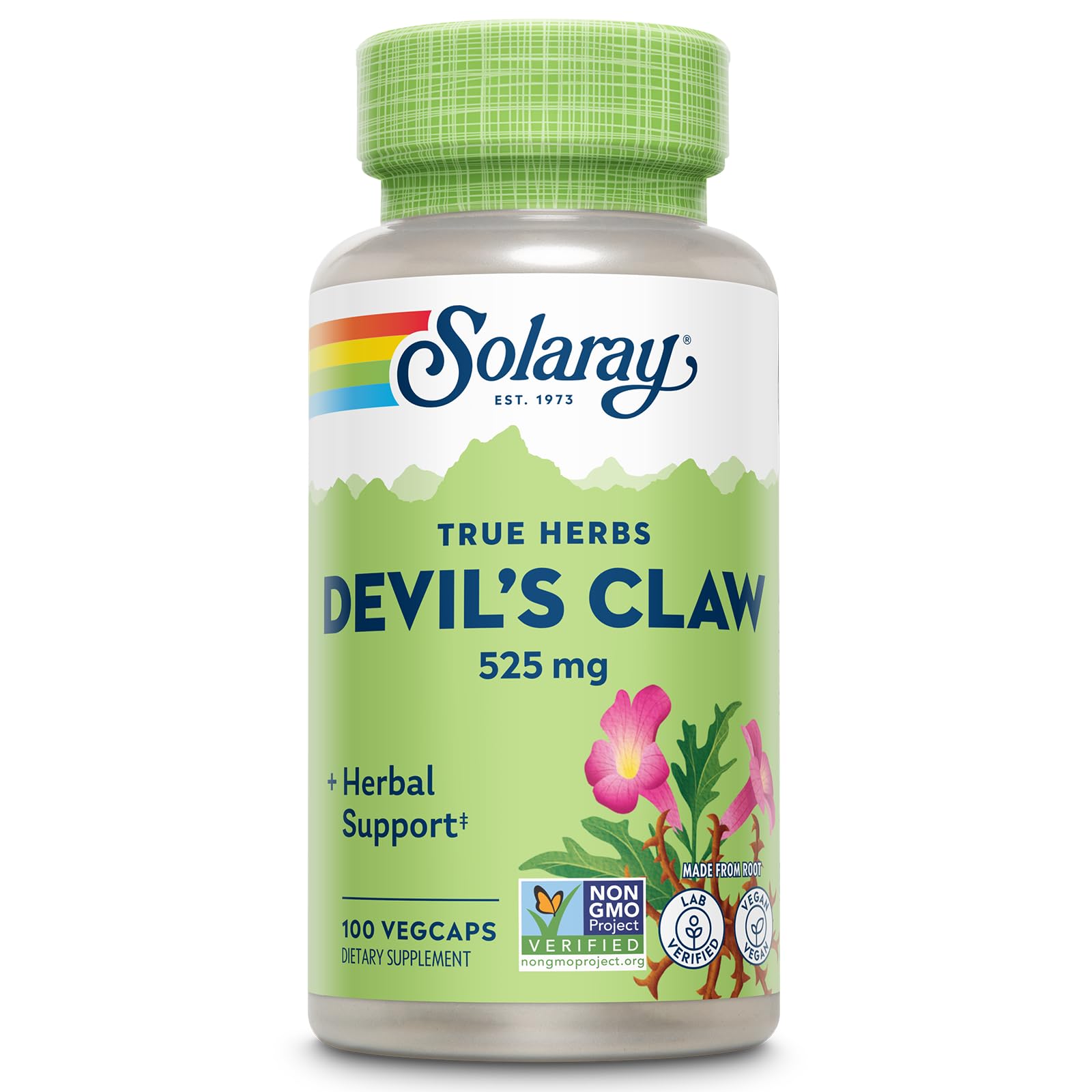 Solaray envase frontal mostrando 100 cápsulas y beneficio de apoyo diario