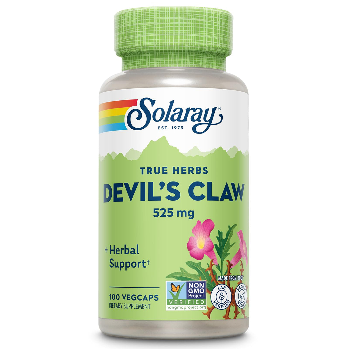 Solaray envase frontal mostrando 100 cápsulas y beneficio de apoyo diario
