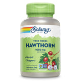 SOLARAY frasco delantero de Hawthorn Berry 1050 mg mostrando tamaño y diseño
