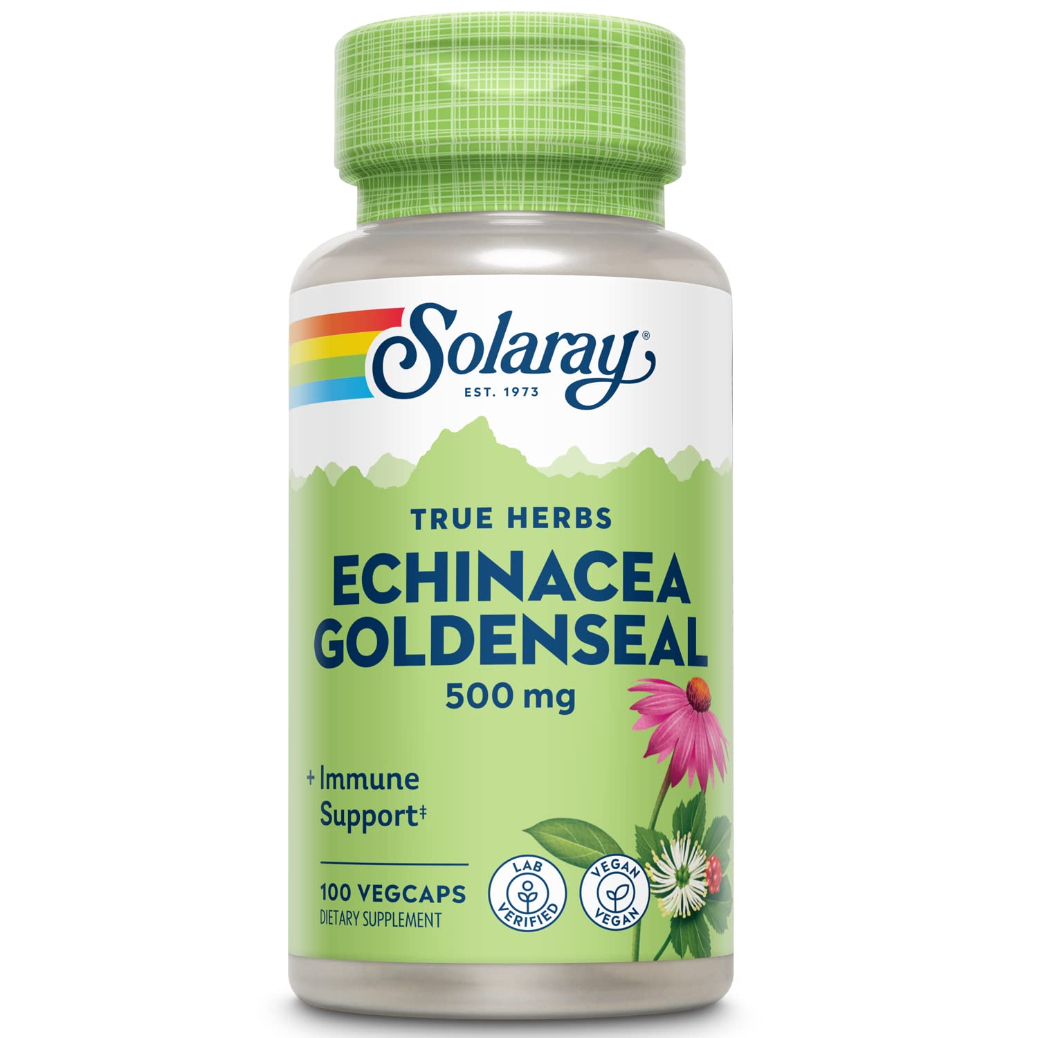 SOLARAY frasco frontal mostrado, claridad de etiqueta y cantidad 100 VegCaps