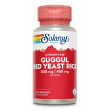 SOLARAY frasco frontal Guggul y Red Yeast Rice muestra el envase y beneficios