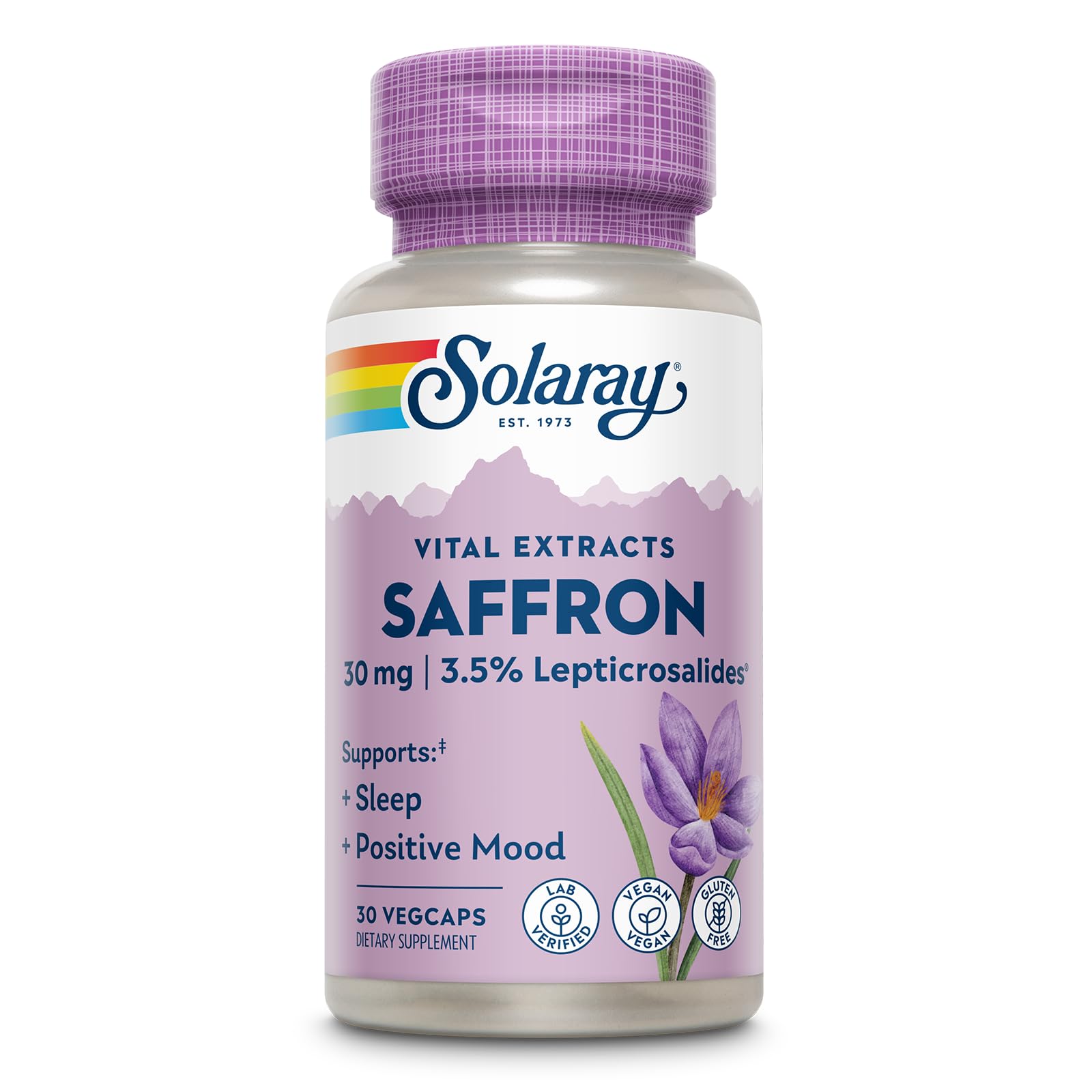 SOLARAY frasco frontal con cápsulas veganas para apoyo de ánimo y sueño