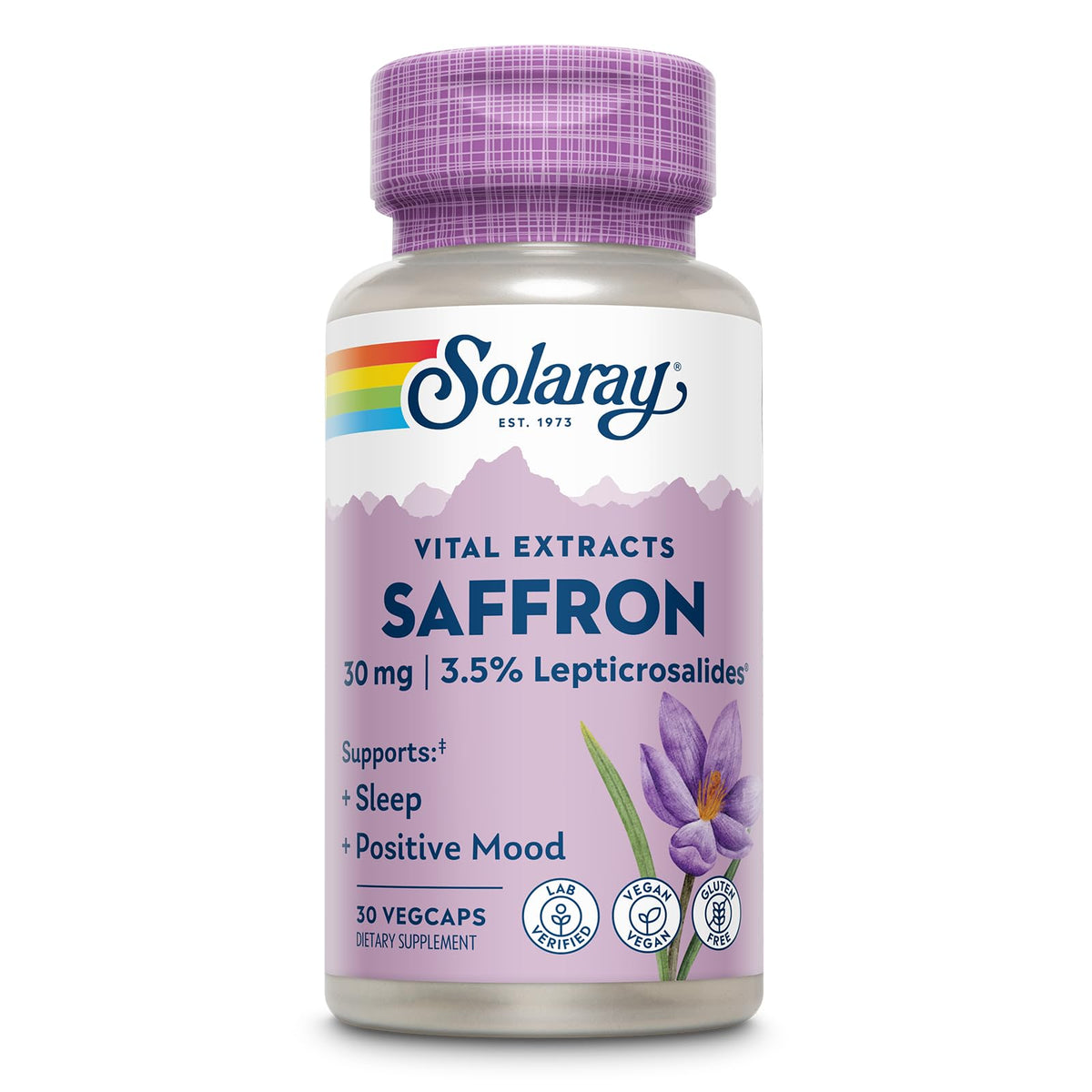 SOLARAY frasco frontal con cápsulas veganas para apoyo de ánimo y sueño