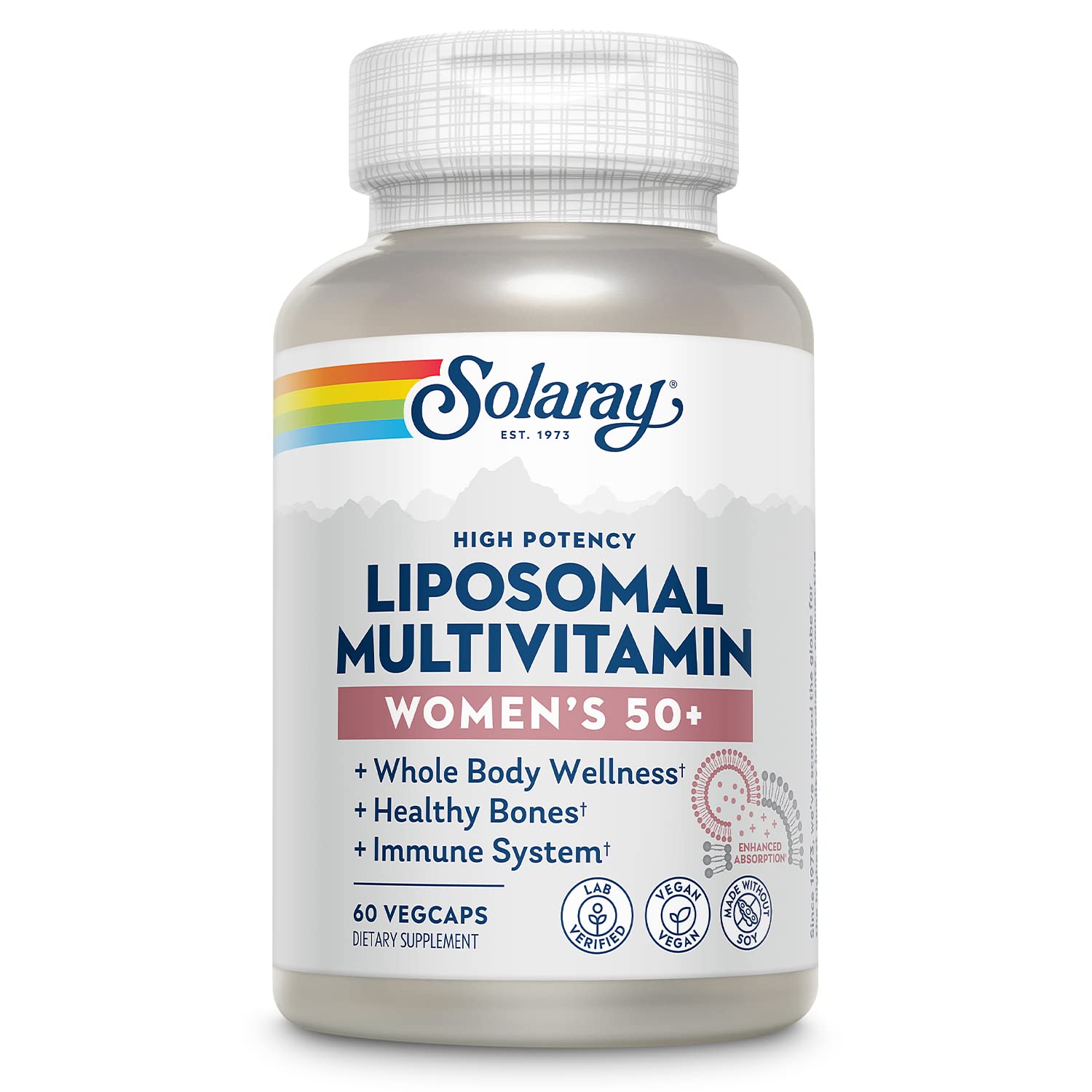 SOLARAY frente del empaque mostrando lista de nutrientes y beneficio de absorción