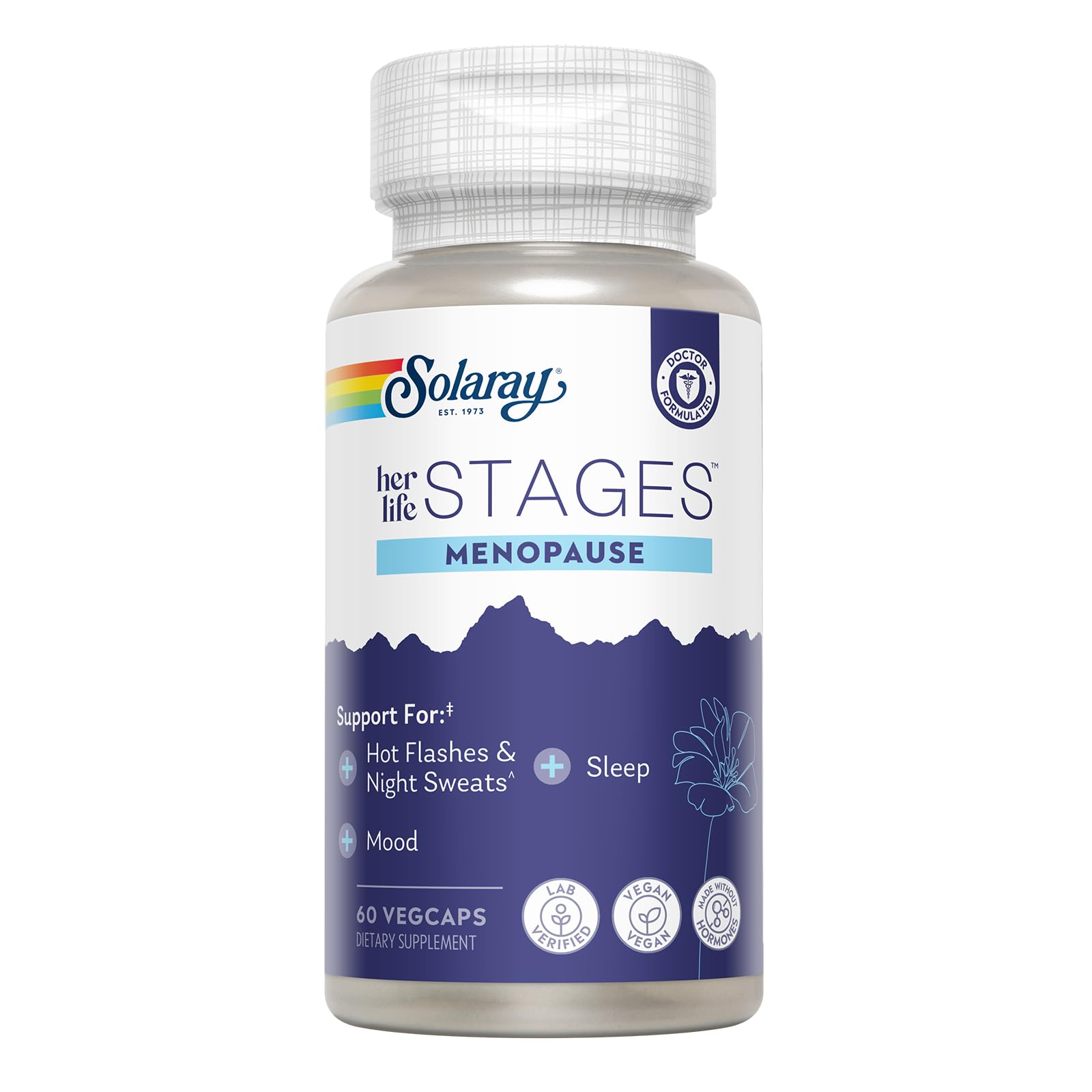 SOLARAY frente del empaque mostrando beneficio de apoyo menopausia