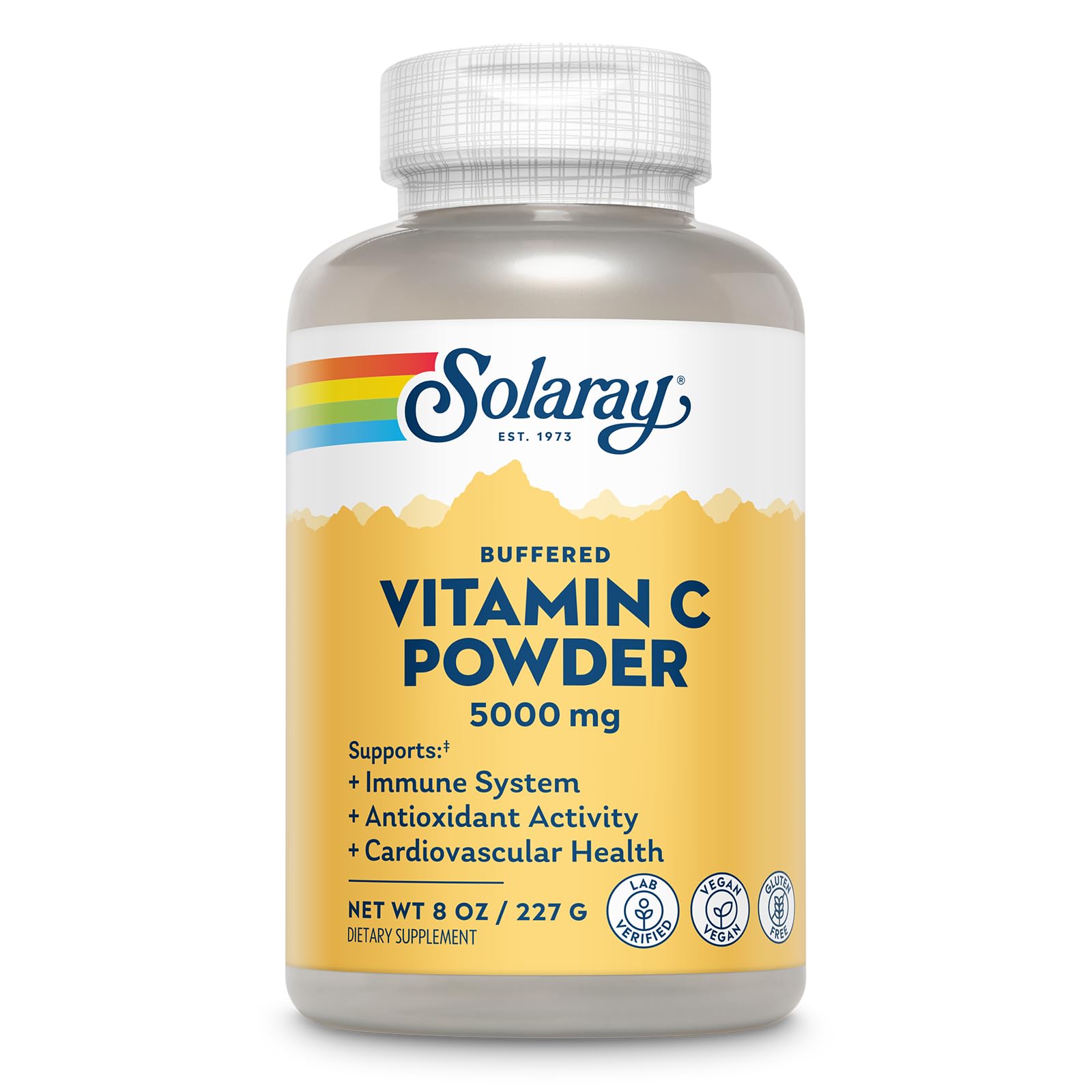 Solaray envase frontal mostrando la presentación de vitamina C, fácil identificación