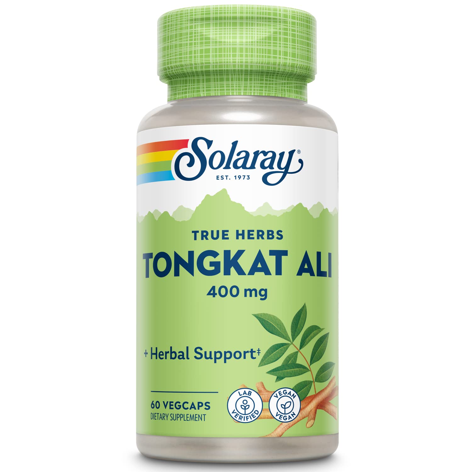 SOLARAY frente del envase de Tongkat Ali mostrando diseño y cantidad