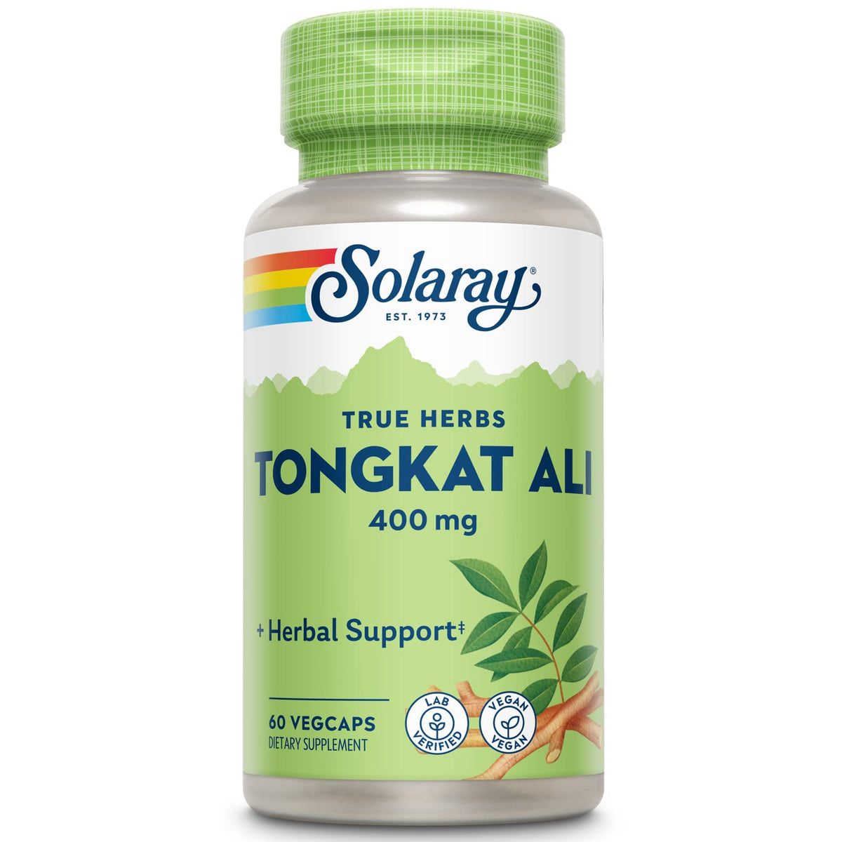 SOLARAY frente del envase de Tongkat Ali mostrando diseño y cantidad