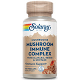 SOLARAY envase frontal del complejo de maitake reishi shiitake muestra presentación y beneficio de aporte combinado