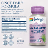 SOLARAY saw palmetto y pygeum como ingredientes naturales visibles y puros